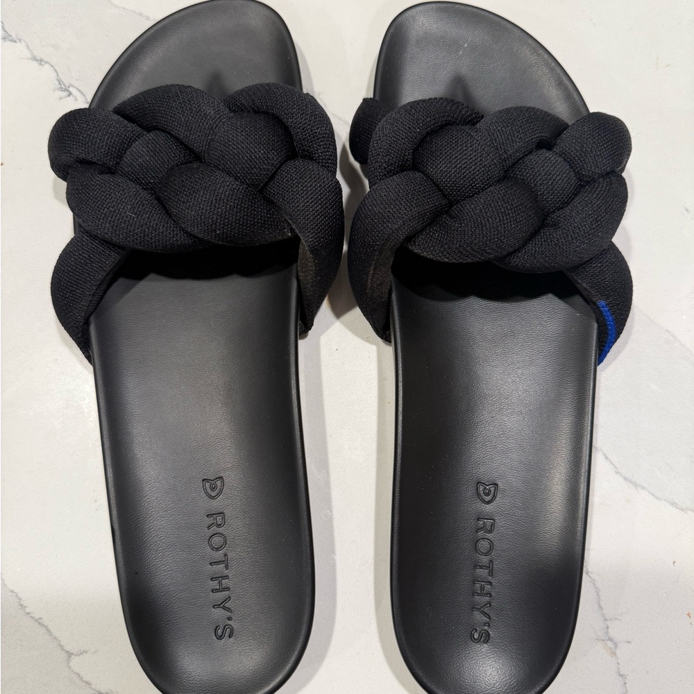 Rothy's Black Braided Slide Sandals with Knotted Strap